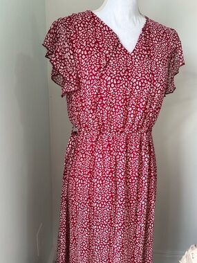 Mavi Red Printed V‑Neck Midi Dress